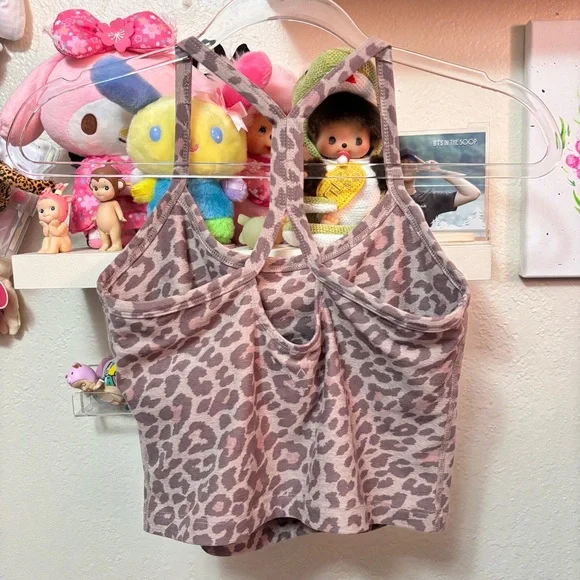 Beyond Yoga Y Tank Top in taupe:light mauve cheetah print Sz Small - Picture 4 of 7